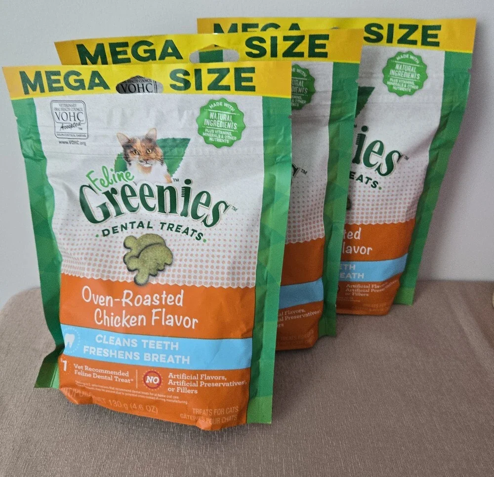 Feline Greenies Dental Treats – MEGA Size 3‑Pack (Oven‑Roasted Chicken Exp 4/27)